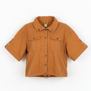 Ruby Rd. Burnt Orange Utility Shirt Jacket Roll Tab Sleeves Size Small